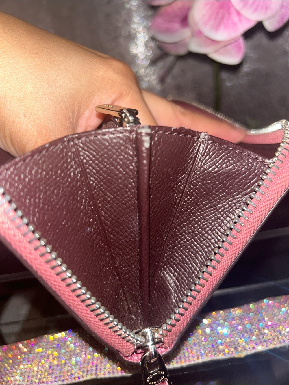 COACH Accordion Zip Wallet in Metallic Pink with Front Pocket - Picture 12 of 12